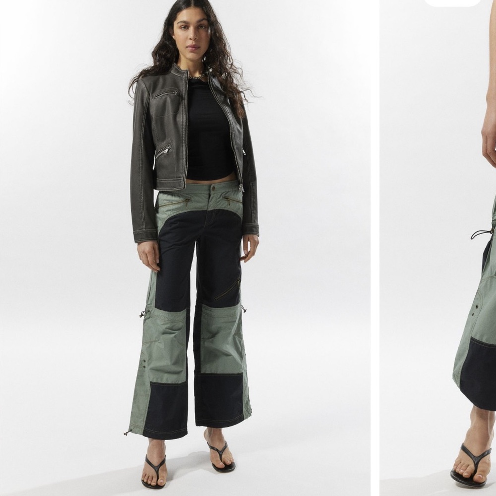 Army Green and black cargo zipper pants